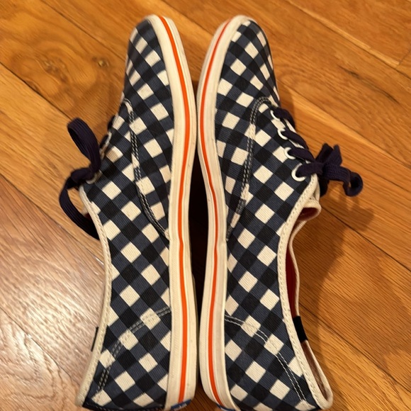Kate Spade KEDS blue white gingham check checked tennis shoes sneakers 11 coral - Picture 11 of 17